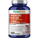 NusaPure Antárctico Krill Oil 2000 mg 120 Softgels, Omega-3 EPA 360mg, DHA 240mg, Soyfree Astaxantina Suplemento Fonte de Krill 800ppm