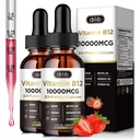 Vitamina B12 Drops líquidos Sublingual 10000 mcg, Triplo B-12 Suplemento Complexo, Metil & Metilcobalamina Mistura para Mulheres e Homens, Mood & Energy Booster, Metabolismo e Apoio à Saúde, 2 Pack