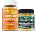 NEVISS Açúcar sem chicletes de curcumina cúrmica + Suplemento de cálcio de algas marinhas 600mg, Alta absorção, Vegan