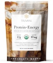Truvani Protein + Energy Drink Misture com 87mg Cafeína ; Chocolate Mocha ; 12g Orgânica Planta Based Protein ; 20 Servings ; USDA Organic Coffee Powder & Adaptogen ; Gluten & Dairy Free ; Vegan