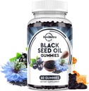Óleo de semente preta Gummies-Organic Cold Pressionado Nigella Sativa Black Seed Oil com mel, Vitamina B6, C, D3, Açafrão, Romã, Imunidade de suporte, Digestão, Função do cérebro, Cabelo e pele-60 Gummies