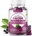 Pastilhas de zinco de magnésio de cálcio para mulheres, Suplemento de magnésio de cálcio de alta absorção para força óssea, Livre de açúcar, Vegan, Elderberry Flavor 60 Gummies
