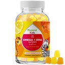 Crianças Omega e DHA Gummies - Ácidos gordos Omega 3 6 9 com vitamina C para visão - Nutricional DHA para crianças para sistema nervoso saudável e suporte de foco - Peixe livre - 60 Contagem
