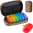 Serfeymi Weekly Travel Pill Organizer 2 vezes um dia AM PM Upgraded Rainbow Pill Box 7 dia com caixa portátil de comprimidos de lona Zipper, Medicina Organizador de pílulas, vitaminas, óleo de peixe - Brown 01