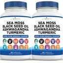 Sea Moss Black Seed Oil Ashwagandha Abrótea Turmérica Burdock - com Manuka, Mel Dandelion, ACV Pimenta preta Gluten Free - 2-Pack