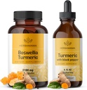 HERBAMAMA Boswellia and Turmeric Kit - Pacote de 2100 mg Boswellia Turmeric & Liquid Turmeric com pimenta preta Tintura 2 fl oz - Vegan, Não OGM, Açúcar & Álcool - 2 Pack