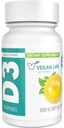 Vegan Life Nutrition - Cápsulas Diárias de Vitamina D3 para Adultos (1000 UI) - Sem Glúten, Não-GMO, Suporta Saúde Óssea e Sistema Imune - 60 Cápsulas