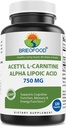 Brieofood Acetil L-Carnitina Alfa Ácido Lipóico (ALA ALC) 750 mg 120 Cápsulas