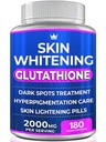 Pílulas de clareamento de glutationa - 180 Cápsulas 2000mg Glutationa - Suplemento de iluminação da pele eficaz - Dark Spots, removedor de cicatrizes de melasma e acne, Tratamento de hiperpigmentação - Antioxidante antienvelhecimento