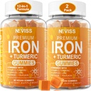 Pastilhas de ferro + 600mg de açafrão para homens, Suplemento de ferro com multivitamínicos C, A, B-Complexo, Folato, Zinco para deficiência de ferro, Anemia e Energia, Gentil, Não-constipante, Mastigável, Vegan, 2 Pack