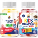 Gummies de magnésio para crianças & vitamina D3 K2 chicletes 5000 UI - Imune & suporte ósseo - Suplemento de vitamina D sem açúcar - alta absorção, Vegan, chicletes sem glúten para adultos