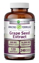Fórmulas surpreendentes Semente de uva 800 Mg Extrato (20:1) □ 16000 Mg Equivalente □ Veggie Cápsulas □ Não-GMO □ Gluten-Free □ Made in USA (240 Count)