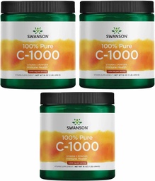 Swanson Vitamina C Pó 100% puro ácido ascórbico, suporte do sistema imunológico, saúde da pele, saúde cardiovascular, suplemento antioxidante 1000 mg (por serviço) 1 lb. 454 g (3 embalagem)