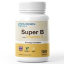 Puregen Labs Super B Complexo Energético com Vitamina C - Saúde Imune, Energia e Suporte do Sistema Nervoso - Não-GMO, 100 comprimidos vegetarianos sem glúten