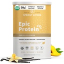 Sprout Vivendo proteína épica, proteína baseada em plantas e superalimentos em pó, Vanilla Lucuma pó, 20 gramas de proteína orgânica em pó, Vegan, Não lácteos, Não-GMO, Glúten livre, Baixo açúcar (2 libras, 24 Servings)
