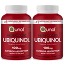 Qunol Mega Ubiquinol Coq10 100mg, Absorção Superior, Água Patenteada e Gordura Forma de Suplemento Natural Solúvel de Coenzima Q10, Antioxidante para Saúde do Coração, 60 Softgels, Pacote de 2