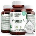 Natural Nutra Vitamina A 10.000 UI Softgels – Vitaminas de olho e pele de alta potência – Sem glúten - Suplemento para Visão e Saúde da Pele – Óleo de fígado de peixe para homens e mulheres, sem glúten 100 Softgels (2 Pack)