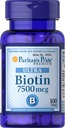 Orgulho de Puritan Biotin 7500 mcg, Suporte ao cabelo saudável, 100 contagem, 100 contagem (Pacote de 1)