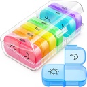 Organizador semanal de comprimidos FEATY 2 vezes por dia com abertura grande do mesmo lado para preenchimento fácil e recuperação, rastreamento de cores 7 dias da caixa de pílulas PM com grande BPA livre para vitaminas, óleo de peixe (limpo)