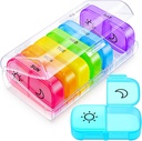 AUVON XL Organizador de comprimidos semanais 2 vezes por dia com grande abertura para preenchimento fácil, caixa de pílulas AM PM 7 dias em cores arco-íris, caixa de pílulas de viagem portátil para medicamentos, vitaminas, óleo de peixe, suplementos