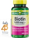 Spring Valley Biotin 5000 mcg 240 Conde, Suplemento dietético para unhas da pele do cabelo, Vitaminas capilares para perda de cabelo para mulheres Bundle com 45 Diabetes de Lual Decodificado
