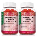 9-em-1 Gummies de fibra probiótica para adultos e adolescentes 16G fibra por serviço, Psyllium Fiber Supplement com 5 bilhões UFC Bacillus Coagulans, Inulin, ACV para Digestive, Gut & Imune Wellness - 2 garrafas