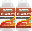 Best Naturals 2 Packs Resveratrol Complex 500 mg 60 Veg Cápsulas Fabricadas com Pele de Uva, Vinho tinto, Quercetina - Gluten Free & Non GMO - (Total 120 Cápsulas)