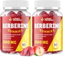 2000mg Berberine Supplement Gummies - Berberine de alta potência com Ceilão Candy Candy Candy, Açafrão, Magnésio, Chromium - Livre de Açúcar, Vegan, Não-GMO, Gluten-Flavor 60 Gummies - 2 Pack