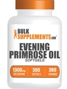 BulkSuplementos.com Evening Primrose Oil Softgels - GLA Suplementos, Evening Primrose Oil 1300mg - Gluten Free, 1 Softgel por serviço, 365 contagem (Pacote de 1)