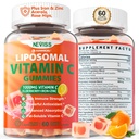 Vitamina C lipossômica 1000mg chicletes para adultos - Vitamina C mastigável com Elderberry, Zinco e ferro 8mg, Suplementos de açúcar Vit C gratuito, Gummies de apoio imune diário para energia, Colagen Booster 60 contagens