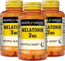 MASON NATURAL Melatonina 3 mg com B6 & Cálcio, Ajuda ao Sono Natural, Suporta o Sono Descansado, 60 Comprimidos (Pacote de 3)