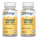 SOLARAY Vitamina D3 + K2, D & K Vitaminas para Absorção de Cálcio e Suporte para Sistema Cardiovascular Saudável e Artérias, Não-GMO & No Soy