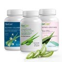 AloeCure Organic Aloe Vera Cápsulas Pacote - 3 Peças - Melatonina + Colágeno, Aloe Vera Cápsulas, Probiótico + Enzima