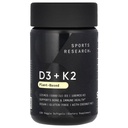 Esportes Pesquisa Vitamina D3 com K2 Softgels - Planta baseado K2 & Vegan D3 5000iu com óleo de coco MCT - Vegan Certificado, Soy & Gluten Grátis - 120 Contagem