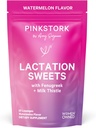 Pink Stork Lactation Sweets Supplement, Lanches de amamentação com feno-grego e cardo de leite para apoiar o fornecimento de leite materno - 30 gotas de doce de melancia (Pacote de maio Vary)