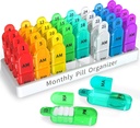 Zoksi Monthly Pill Organizer 2 vezes por dia, caixa de pílulas de 30 dias Organizador Am Pm, caso de pílula diária com 32 grandes compartimentos para cada dia, recipiente de pílulas de viagem portátil para vitaminas e medicina