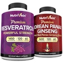 Nutrivein Premium Coreano Panax Ginseng Suplemento & Resveratrol Suplemento Bundle: Alta absorção Resveratrol Cápsulas & Ginseng para Cérebro, Defesas, Reparação, & Vitalidade