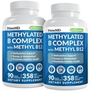 Complexo B metilado com metilfolato e B12 Metilcobalamina 1000 mcg - Multivitamina metilada para Energia, Função Cérebro e Bem-Estar - Complexo Vitamina B para Homens e Mulheres (180 Servos, Pacote de 2)