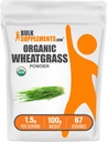 BulkSuplementos.com Erva de trigo orgânico em pó - Super Verdes orgânicos em pó, Suplemento Superalimentos - Vegan & Gluten Free, 1.5g por serviço, 100g (3,5 oz) (Pack of 1)