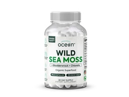 Organics Ocean Wild Sea Moss Cápsulas - 100% Organic Irish Sea Moss com chlorela orgânica, Bladderwrack e vitamina D para energia, saúde pulmonar e suporte de tireóide para mulheres e homens - 60 Cápsulas