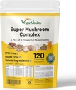 Vegan Vitality Multi Mushroom Supplement Complex - 120 Cápsulas com Reishi, Chaga, Shitake, Maitake, Mane Leão e Cordyceps para Cérebro, Energia, Foco e Suporte de Memória