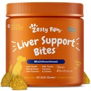 Zesty Paws Suplemento de suporte de fígado para cães - com extrato de cardo de leite, curcumina açafrão, cholina - fórmula de mastigação suave - para função de fígado de cão