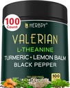 5in1 Cápsulas de Raiz Valeriana Plus L-Theanina, Limão Balm, Açafrão e Pimenta Preta para Relaxamento, Noite descansada, Digestão e Suporte Imune - 100 Contagem