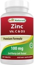 Melhores naturais Zinco 100 mg com vitamina C & D3 180 Comprimidos Glúten Livre e Não-GMO