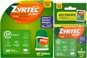 Zyrtec Comprimidos de Alergia 24 horas, Medicina de Alergia Interior e Exterior com 10 mg de Cétirizine HCl por Anti-histamínico Comprimido, Pacote de Pacotes, 60 ct + 3 ct Pacotes de Viagens, 63 Contagem