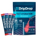 DripDrop Hydration Packets - Juicy Variety Pack - Eletrólitos de serviço único em pó Drink Mix - Uva, Fruit Punch, Morango Limonada, Cereja - Não-GMO, Gluten Free, Vegan - 16 Sticks