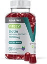 Viteey Biotin Gummies para cabelos, pele e unhas 10.000mcg - Açúcar livre - Pastilhas de crescimento de cabelo, Brilho de pele saudável, Crescimento de unhas saudável forte - Vegan, Glúten livre, Gelatina Free- sabor Berry sabor