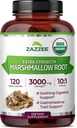 Zazzee USDA Organic Marshmallow Root 10:1 Extract, 3000 mg Força, 120 cápsulas Vegan, Fornecimento de 4 meses, Standardizado, Concentrado 10X Extract, 100% vegetariano, All-Natural, Não-GMO, Made in the USA
