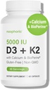 Noophoric D3 K2 Vitamina 5000 UI - Vitamina K2 100 mcg MK7, Cálcio, BioPerine - Saúde Óssea e Imune Suporte Suplemento - Sem glúten, Não-GMO - Suplemento Vitamina D3 K2 (60 Servings)