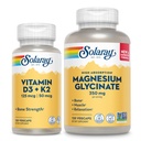 SOLARAY Vitamina D3 K2 e glicinato de magnésio - Pacote de Saúde Óssea - Absorção de Cálcio, Nervo, Coração e Imune Suporte w/ 5000 UI Vitamina D, 350mg Magnésio Quelado, Garantia de 60 dias, 120ct/120ct
